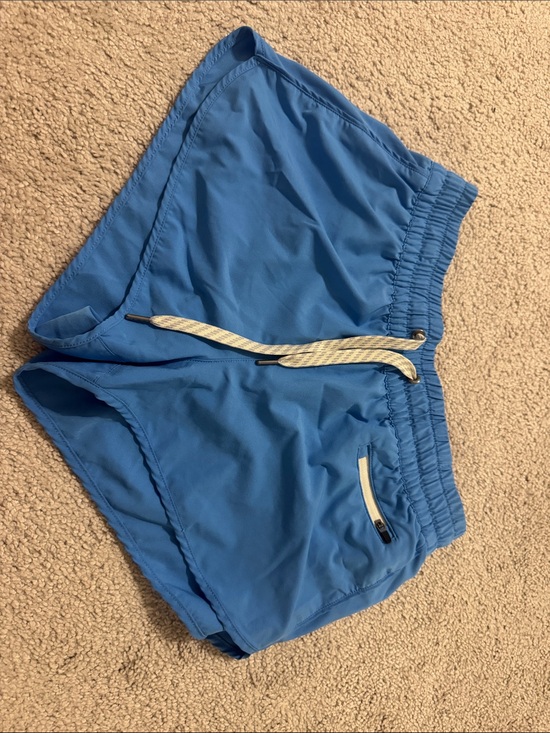 Vuori Pants - Vuori Women's Athletic Shorts in Blue with Cream Drawstring